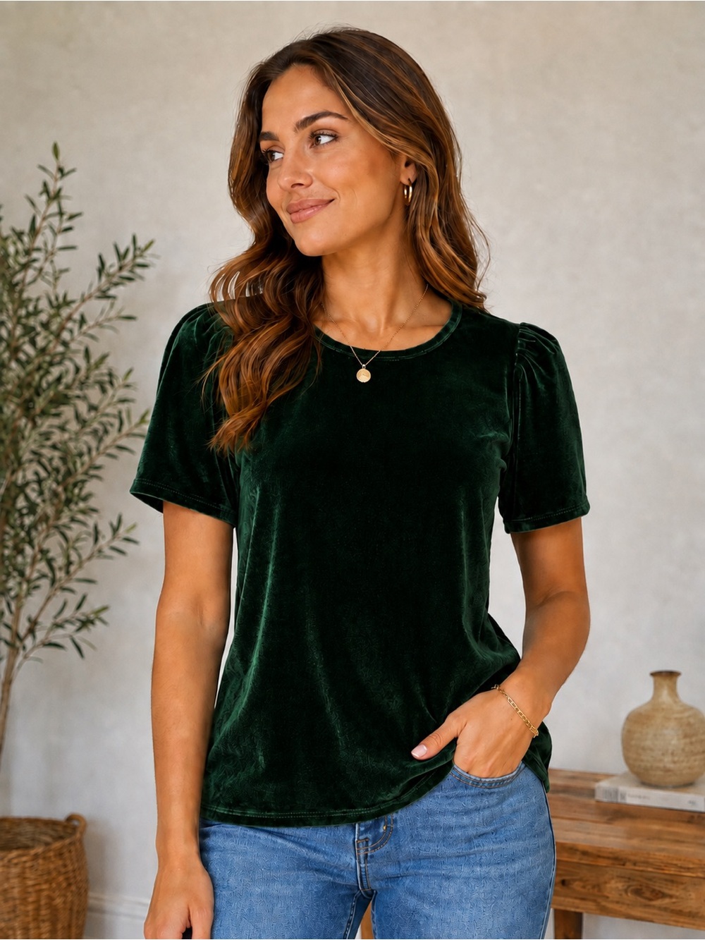 Express Deep Green Velvet Short Sleeve Tee